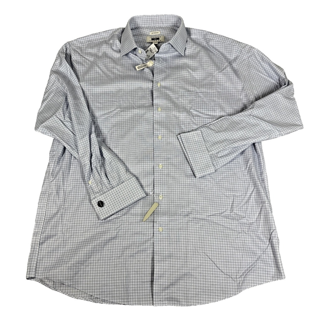 Joseph Abboud Egyptian Cotton Blue Plaid Button-Up Shirt French Cuff 18-37 NWT